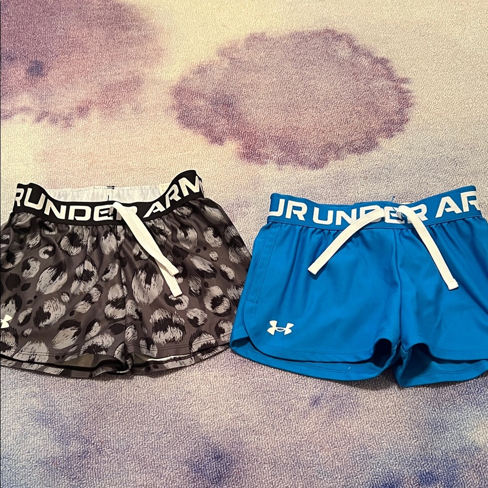 Girls Under Armour Black Patterned and Blue Shorts